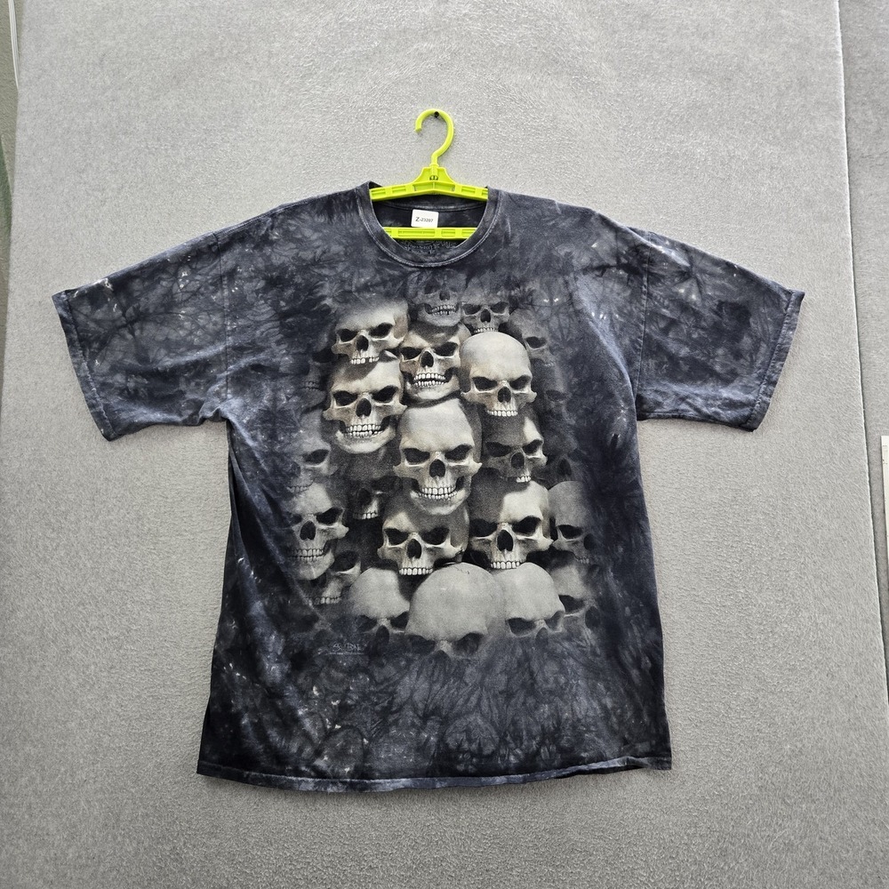 Skull Men Shirt 2XL Black Tie Dye Skulls Y2K Grunge‎ Hip Hop Short Sleeve Logo